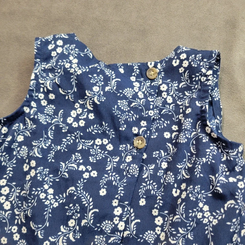 Old Navy Girls Navy Blue White Floral Sleeveless Button Back‎ Blouse 18-24M
